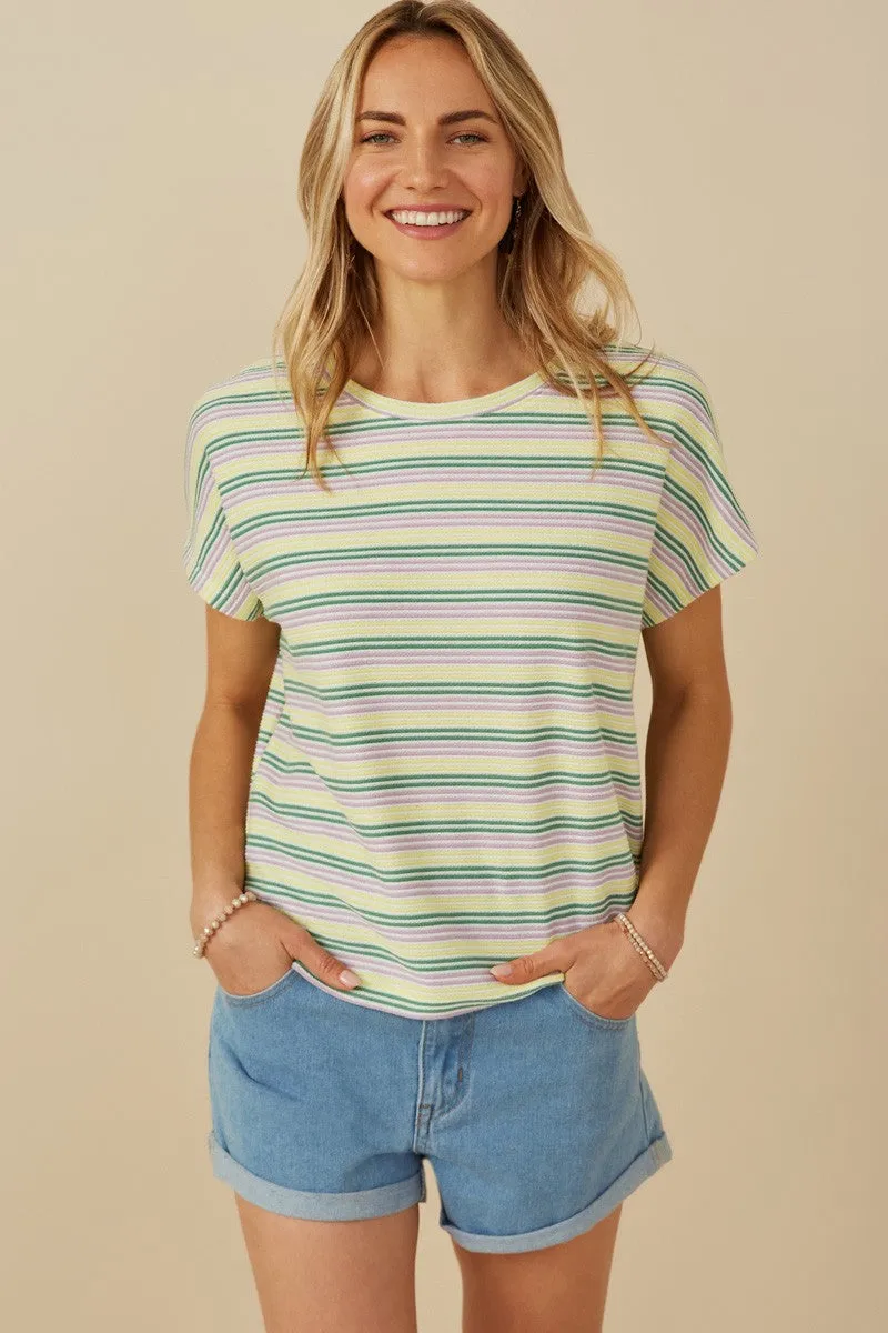 Engineered Stripe Textured Knit Boxy Tee