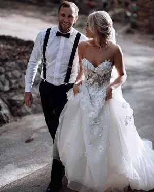 Fashion 2020 Summer Beach Wedding Dresses Sweetheart Lace 3D Flowers Bodice  A-line Organza Wedding Gown