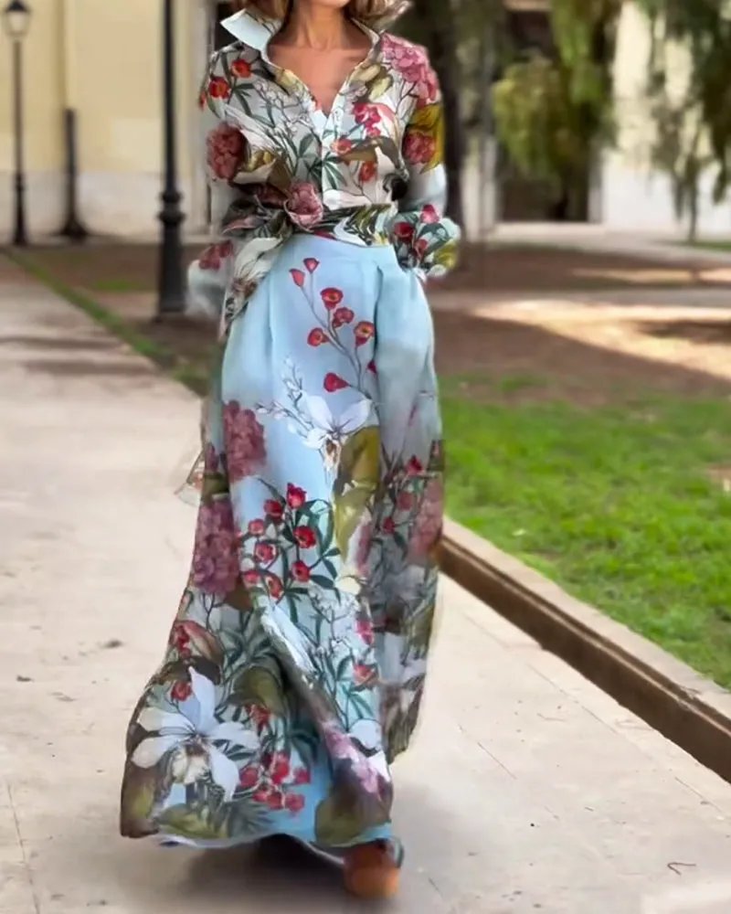 Felicity | Elegant Printed Shirt & Skirt Two-Piece Set