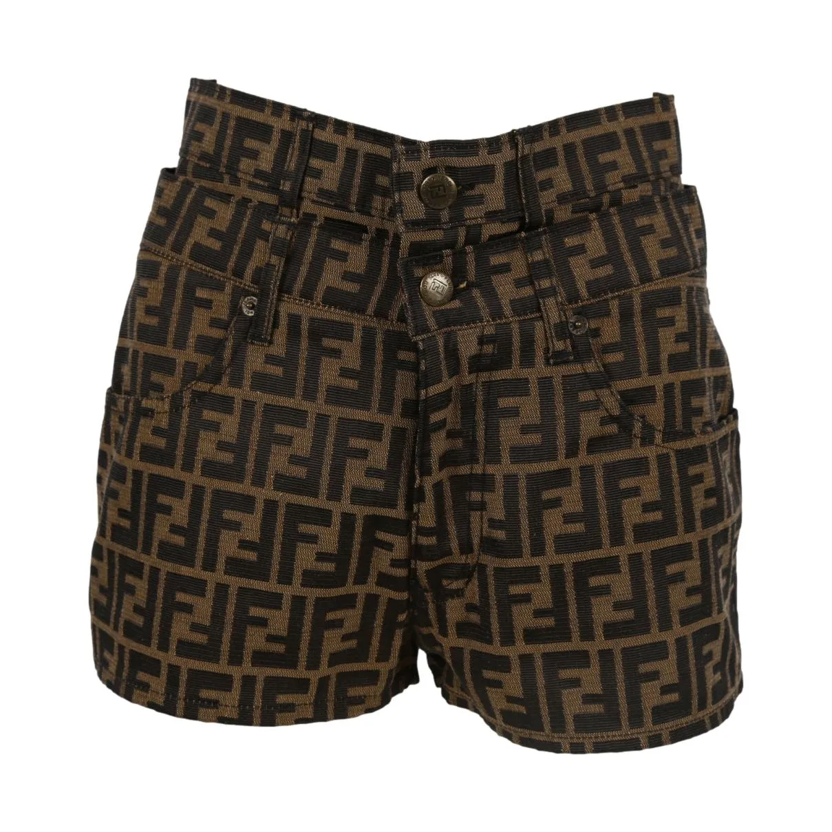 Fendi Brown Logo Double Button Shorts