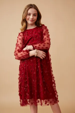 Floral Applique Long Sleeve Mesh Dress