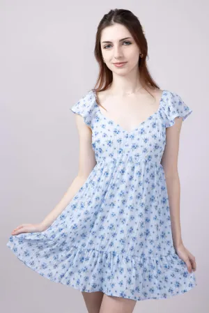 Floral Flutter Sleeve Dress for Women in Sky Blue | VD33896-SKY