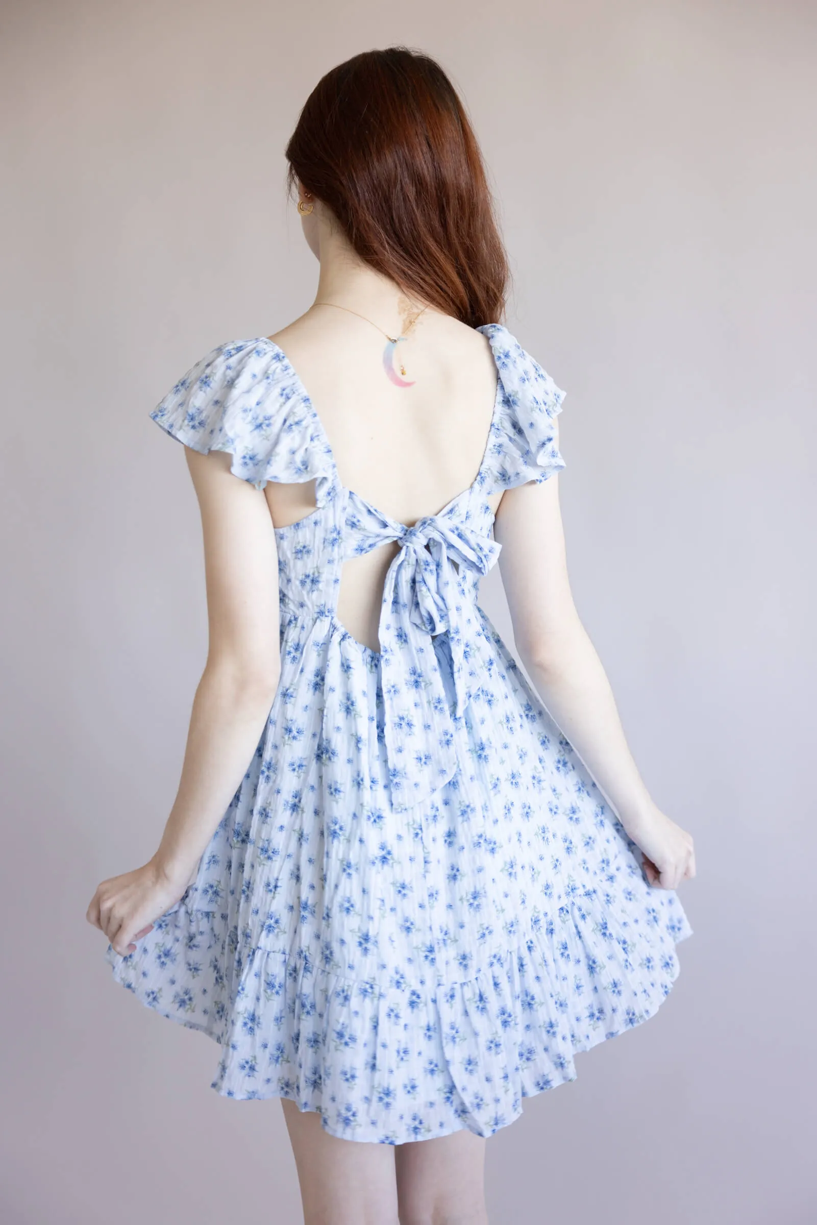Floral Flutter Sleeve Dress for Women in Sky Blue | VD33896-SKY