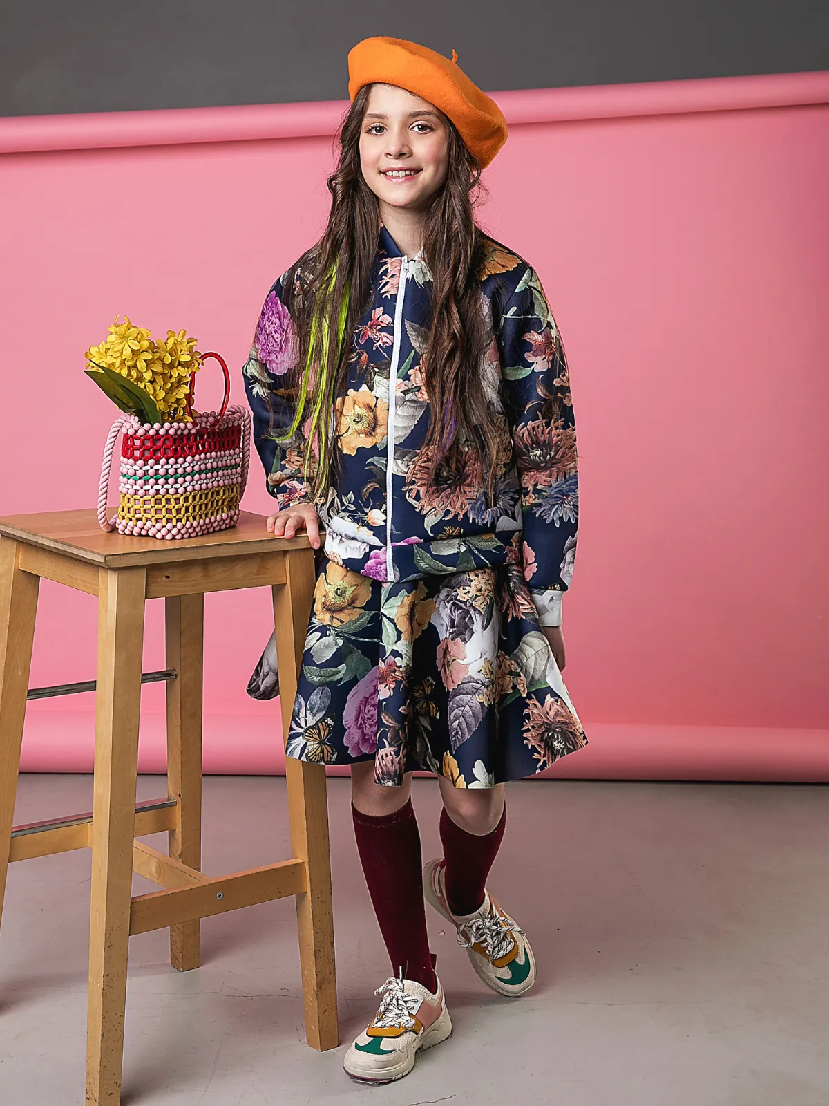 Flower Power Neoprene Floral Skater Skirt by Kids Couture
