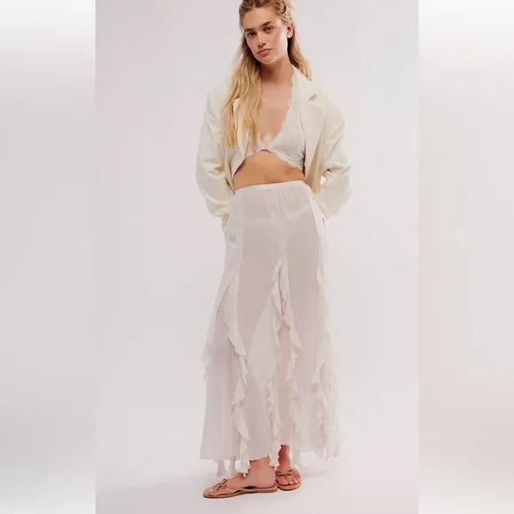 Free People Icing on Top Half Slip maxi skirt sheer NWOT $98 M