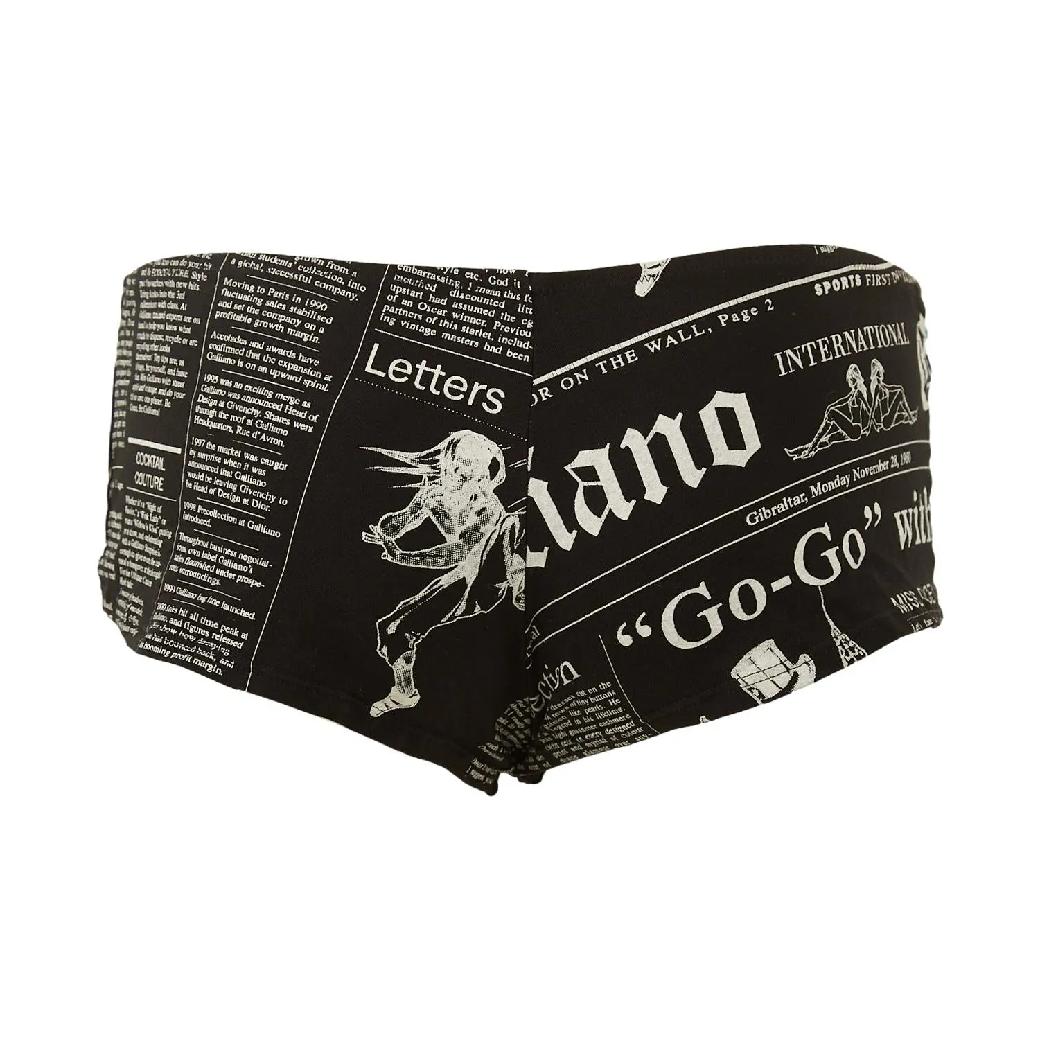 Galliano Black Newsprint Boy Shorts