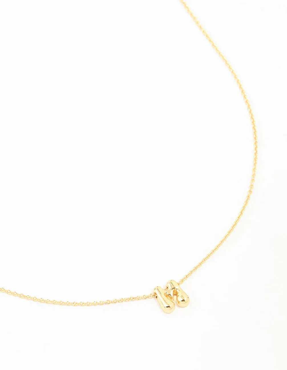 Gold Plated Brass Mini Bubble Letter M Pendant Necklace