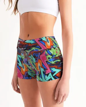 GRAFFITI Women's Mid-Rise Yoga Shorts