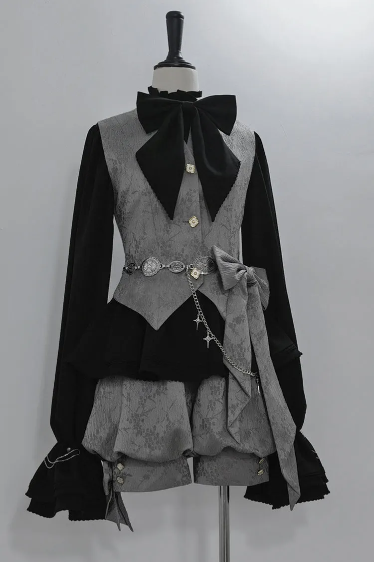 Grey Rabbit Hunt Dark Pattern Jacquard Print Ouji Vintage Prince Lolita Shorts