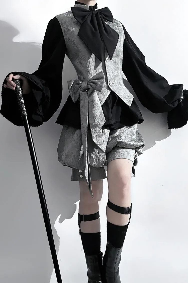 Grey Rabbit Hunt Dark Pattern Jacquard Print Ouji Vintage Prince Lolita Shorts