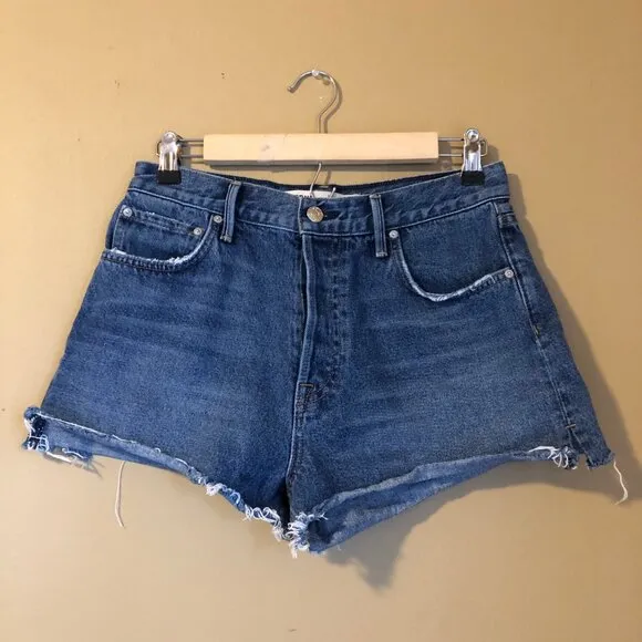 GRLFRND Revolve high rise split hem Lyric jeans denim shorts