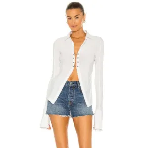 GRLFRND Revolve high rise split hem Lyric jeans denim shorts