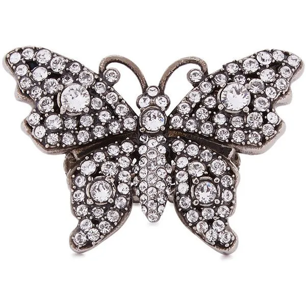 Gucci Crystal Embellished Butterfly Motif Ring in Silver