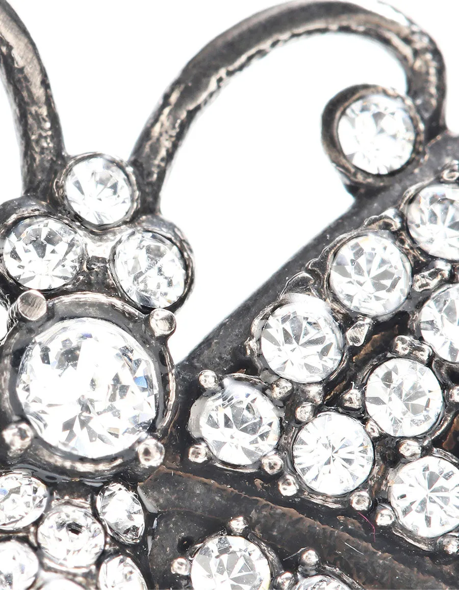 Gucci Crystal Embellished Butterfly Motif Ring in Silver