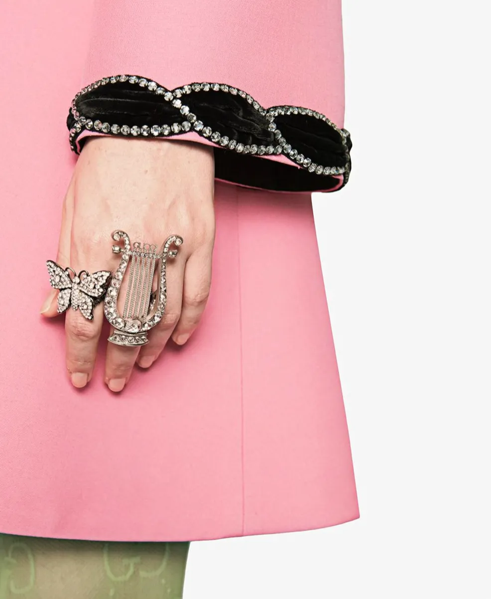 Gucci Crystal Embellished Butterfly Motif Ring in Silver