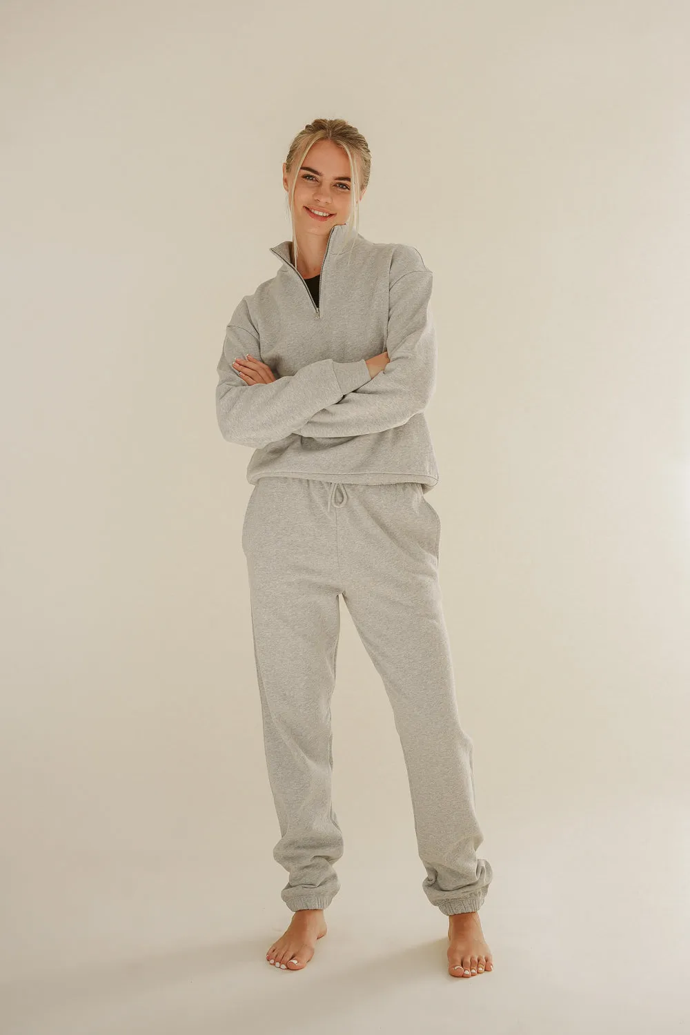 HALF ZIP SWEATER LIGHT GREY