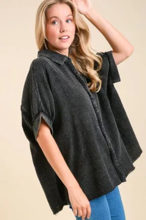 Hazel Blues® | Umgee Cotton Gauze Mineral Wash Button Down Shirt