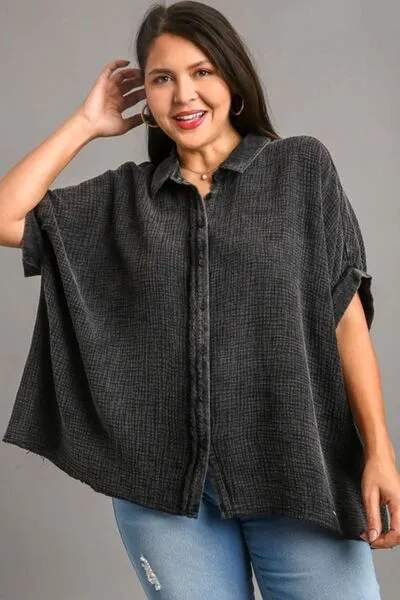 Hazel Blues® | Umgee Cotton Gauze Mineral Wash Button Down Shirt