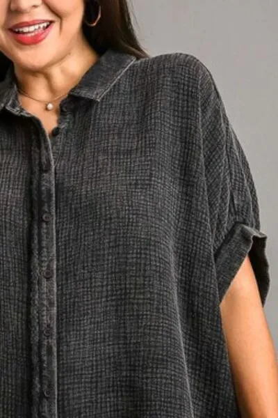 Hazel Blues® | Umgee Cotton Gauze Mineral Wash Button Down Shirt