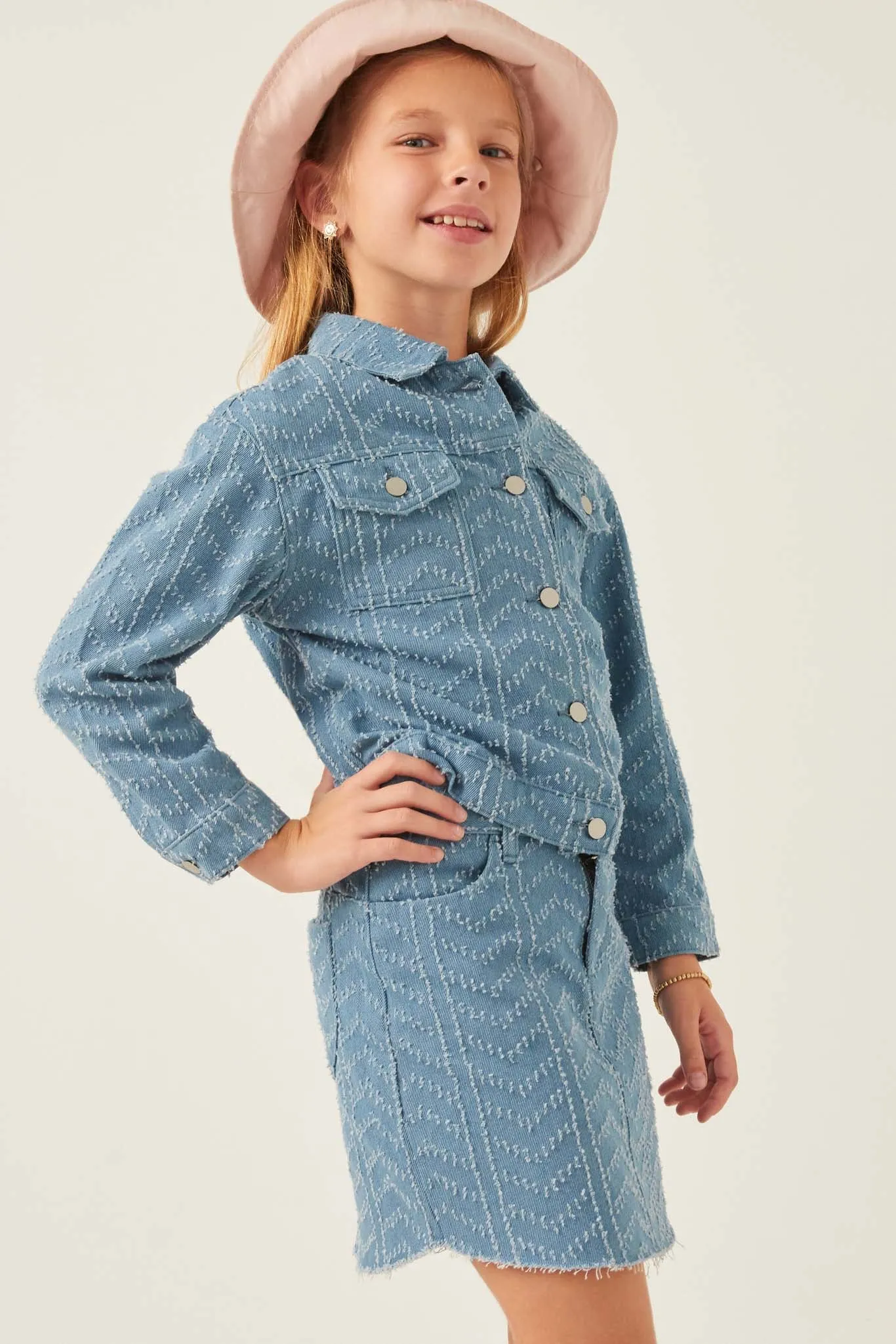 Herringbone Textured Denim Jacket