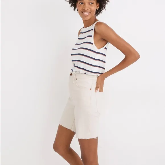 High-Rise Mid-Length Denim Shorts in Vintage Canvas Wash