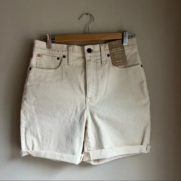 High-Rise Mid-Length Denim Shorts in Vintage Canvas Wash