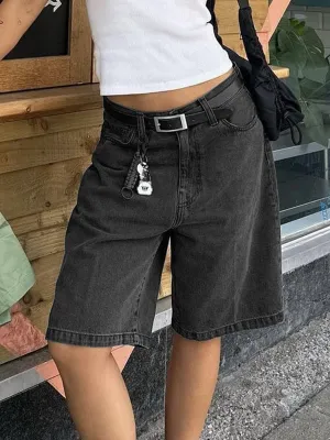 Hoch Geschnittene Denim Shorts mit geradem Bein