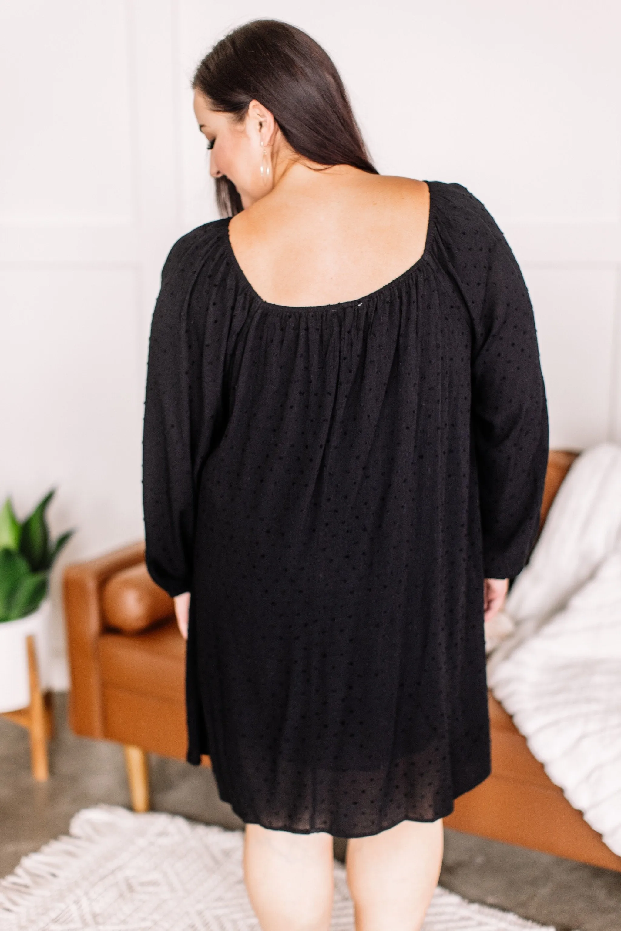 Home For The Holidays Swiss Dot Dress in Black