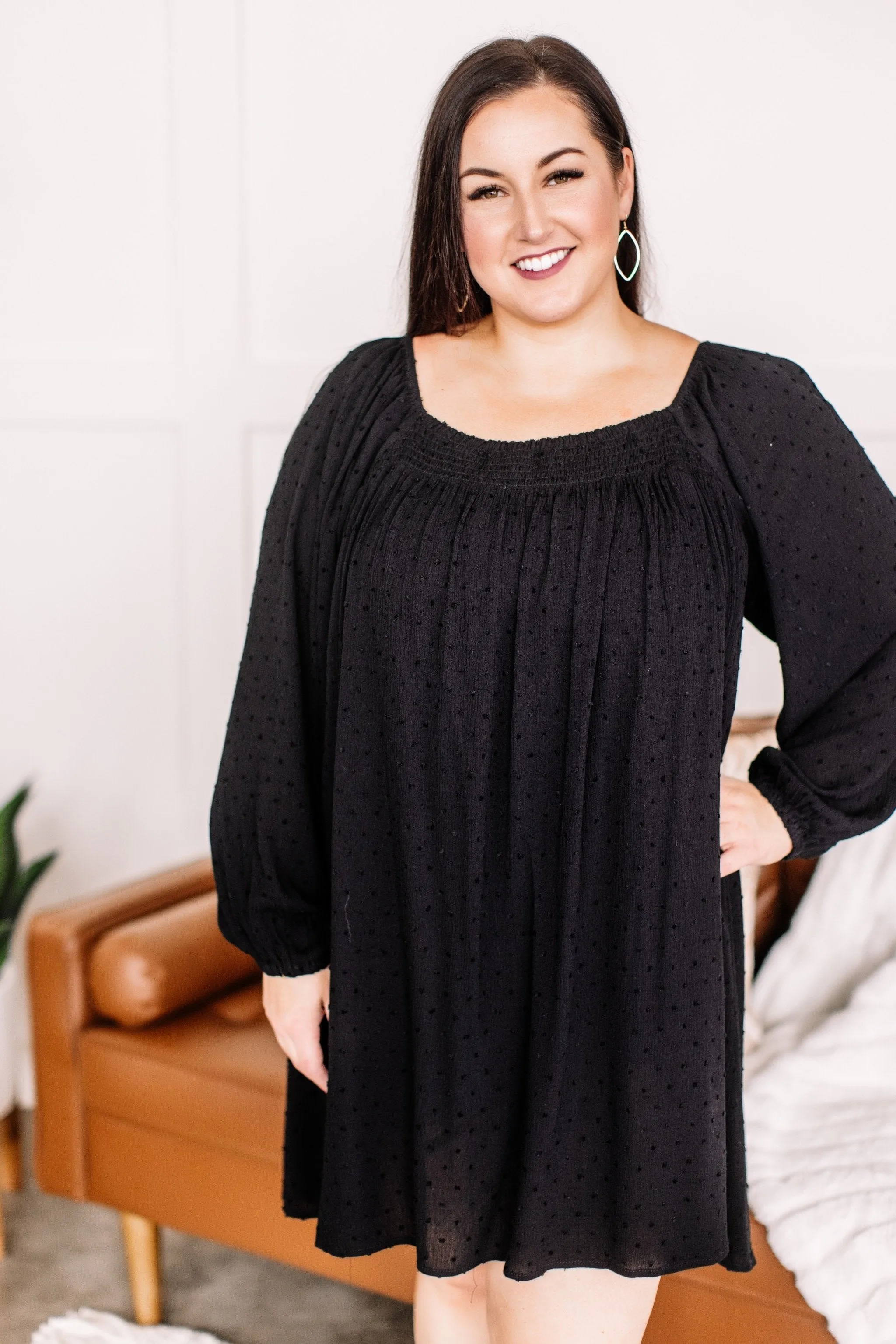Home For The Holidays Swiss Dot Dress in Black