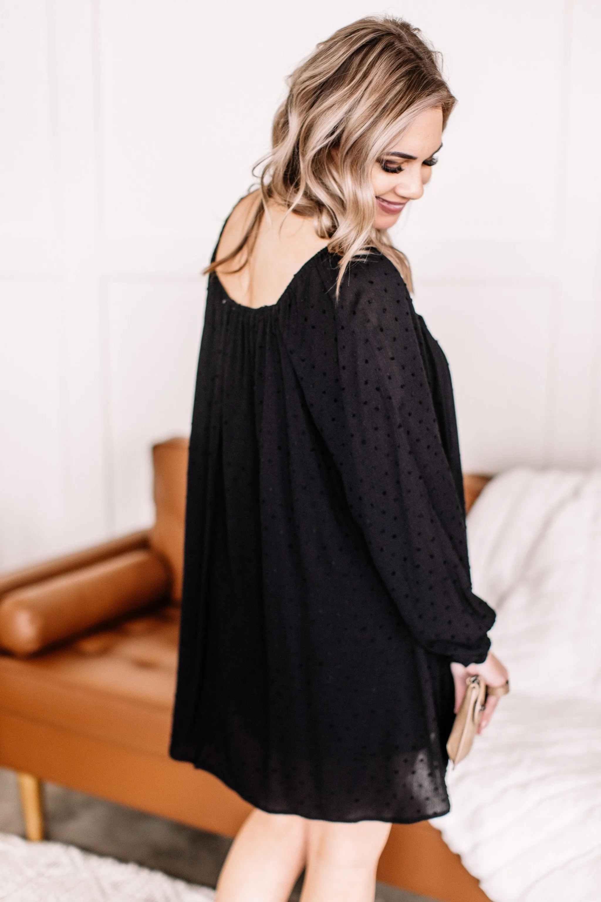 Home For The Holidays Swiss Dot Dress in Black