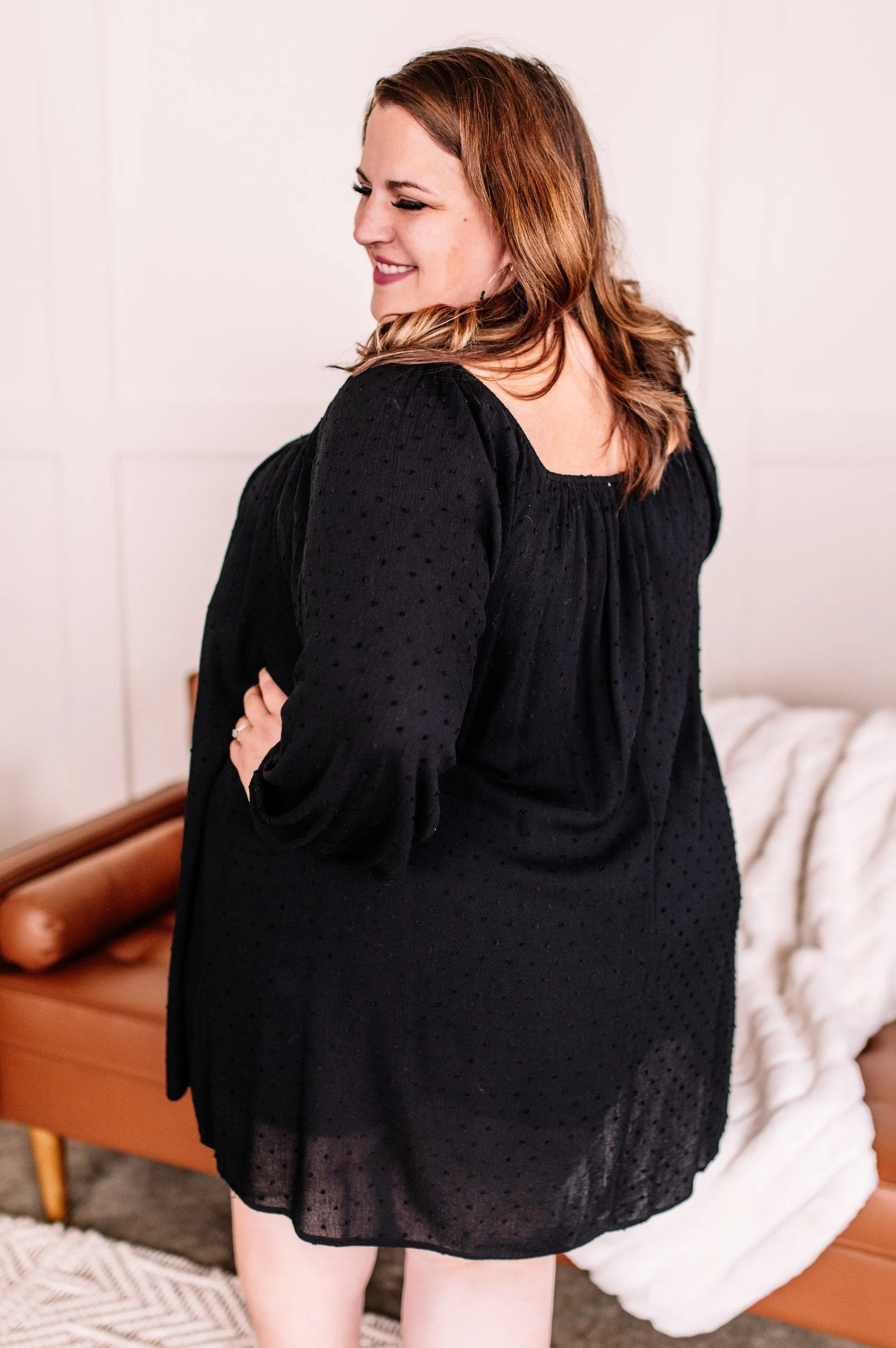 Home For The Holidays Swiss Dot Dress in Black