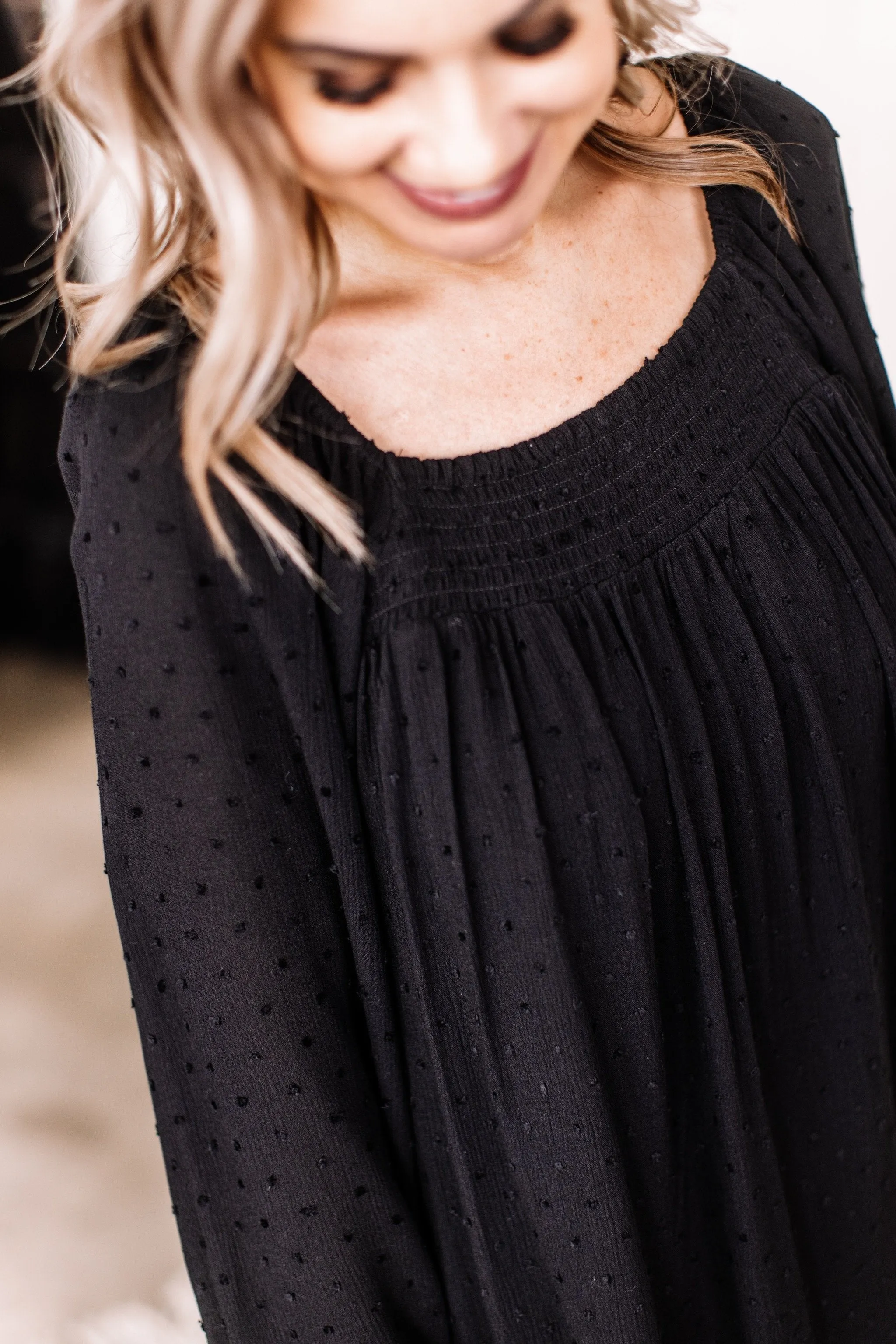 Home For The Holidays Swiss Dot Dress in Black