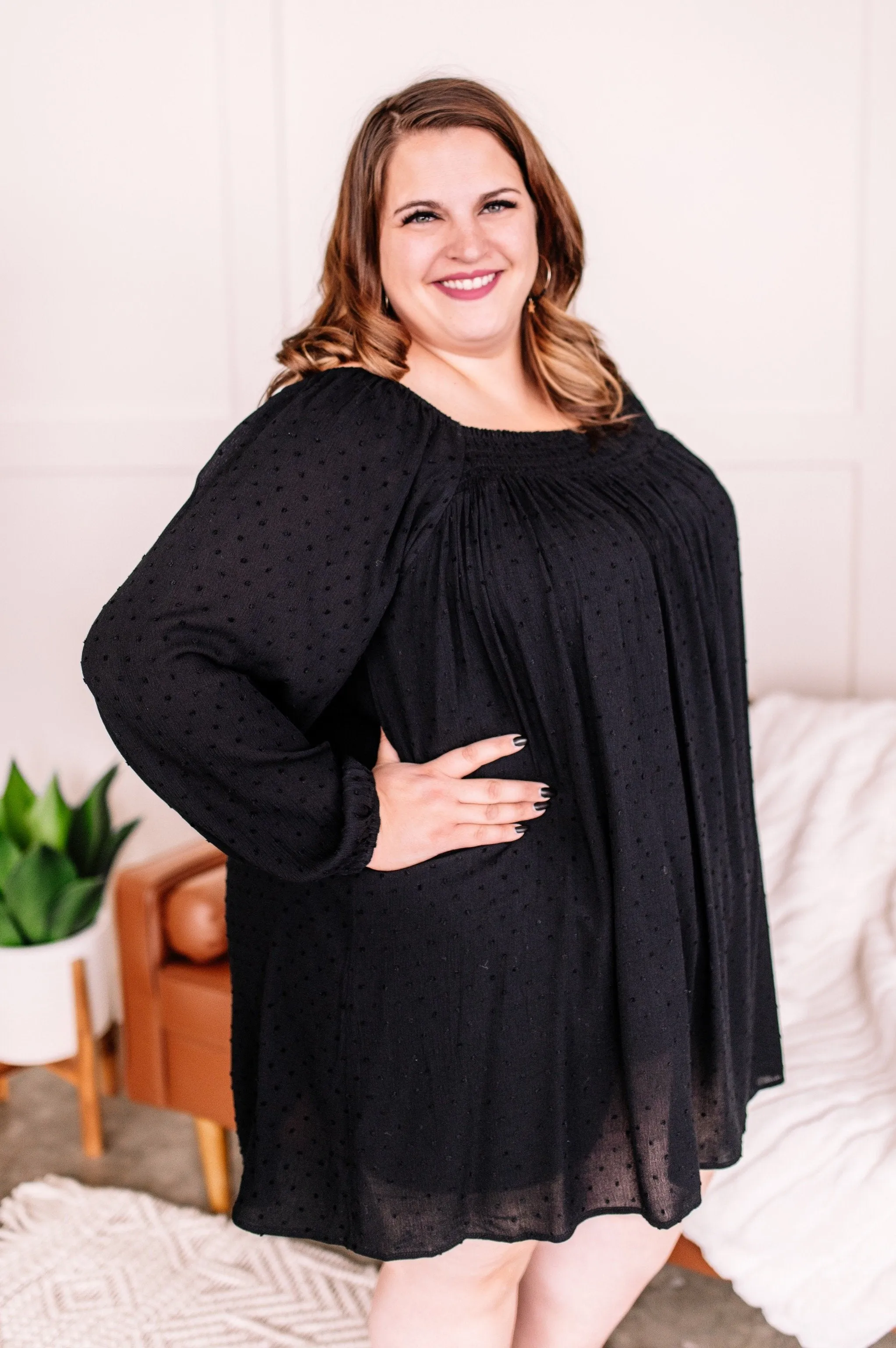 Home For The Holidays Swiss Dot Dress in Black