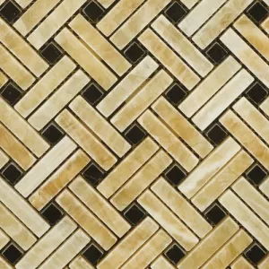 Honey Onyx Stanza Basketweave Mosaic with Black Dots, Polished - Box of 5 sq. ft.
