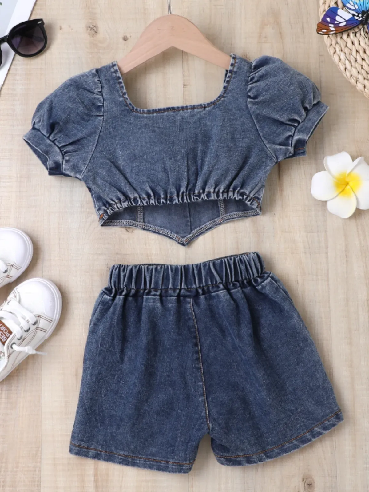 Hoot and Holler Denim Short Set