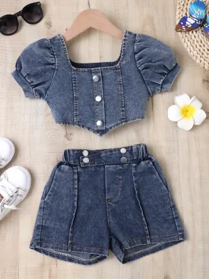 Hoot and Holler Denim Short Set