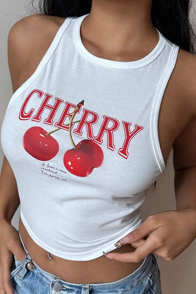 HTZ1060 Cherry Print Crop Tank Top