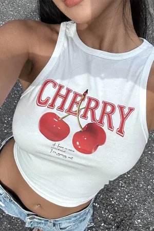 HTZ1060 Cherry Print Crop Tank Top