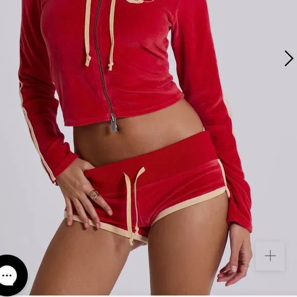 Jaded London Red Three Velour Mini Runner Shorts size 4/ small