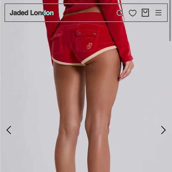 Jaded London Red Three Velour Mini Runner Shorts size 4/ small
