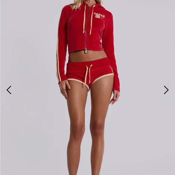 Jaded London Red Three Velour Mini Runner Shorts size 4/ small
