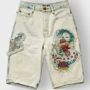 Jou Jou Vintage Shorts Tapered Light Wash 100% Cotton High Rise Patched Size 9