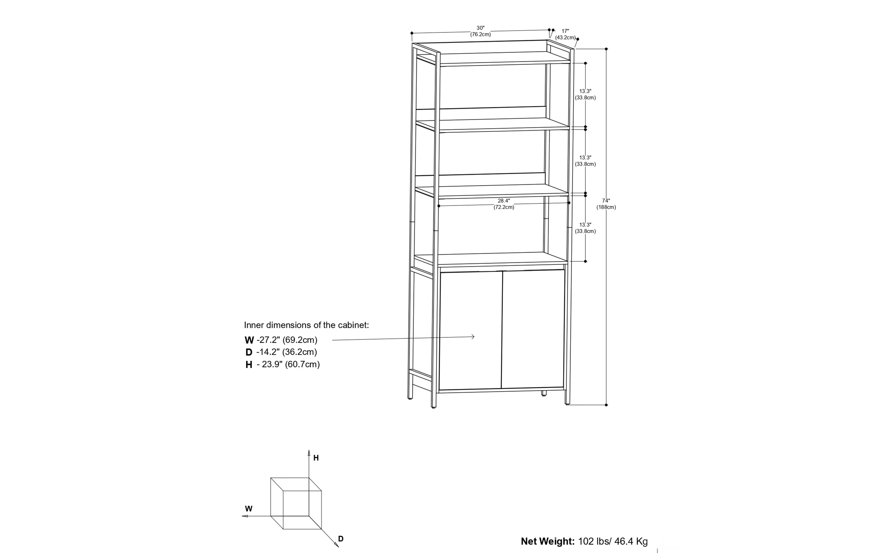 Kelsey 30 inch 5 Shelf Bookcase with Doors (Set of 2)