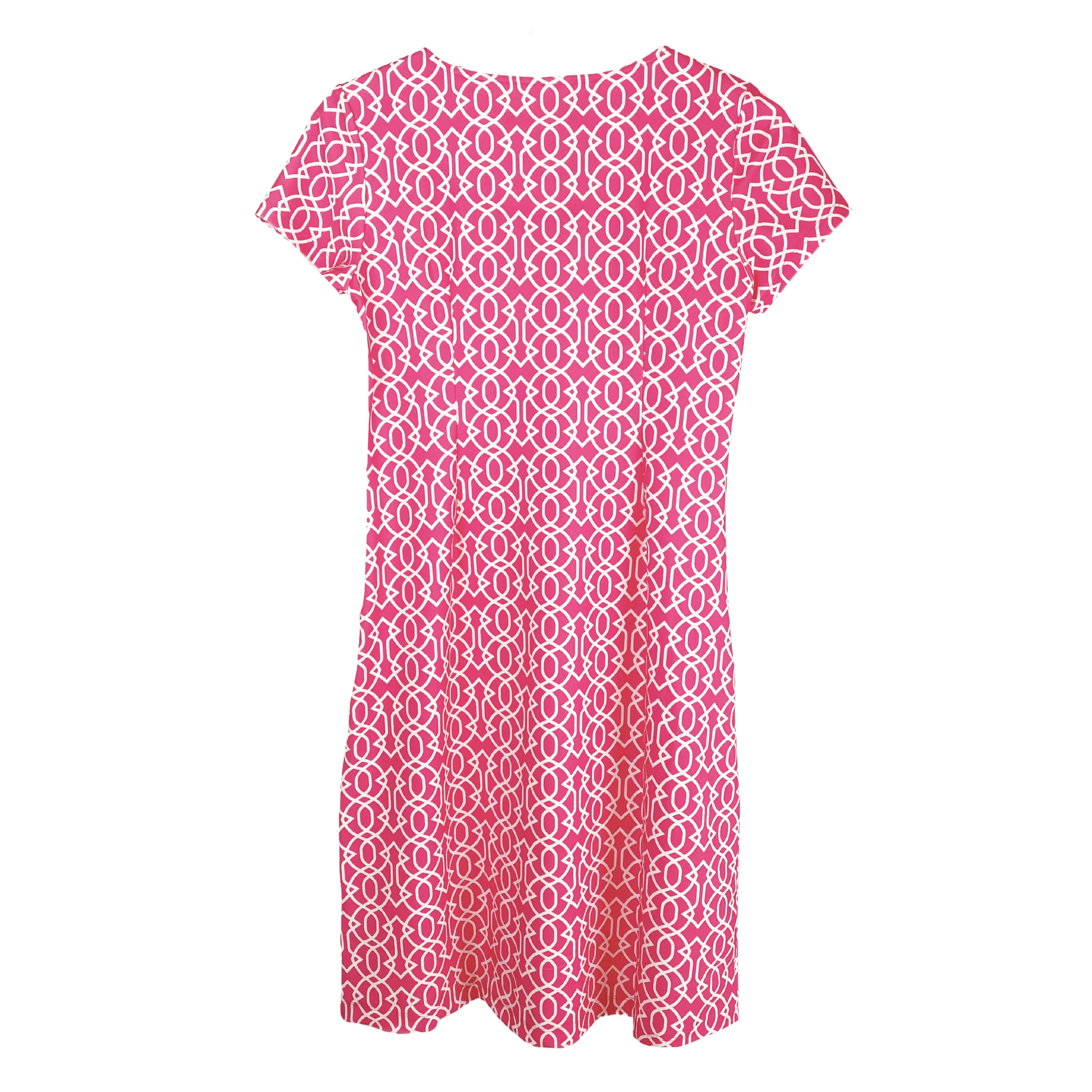 Key West Dress in Imperial Trellis Pink and White