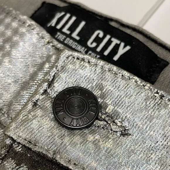 Kill City JUNKIE PYRAMID HOLOGRAPHIC FOIL SHORTS Dolls Kill Silver Size 24