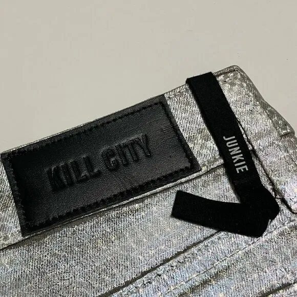 Kill City JUNKIE PYRAMID HOLOGRAPHIC FOIL SHORTS Dolls Kill Silver Size 24