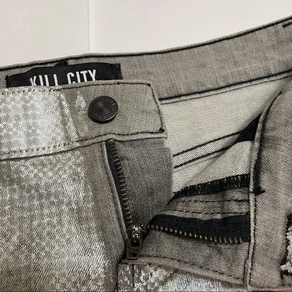 Kill City JUNKIE PYRAMID HOLOGRAPHIC FOIL SHORTS Dolls Kill Silver Size 24