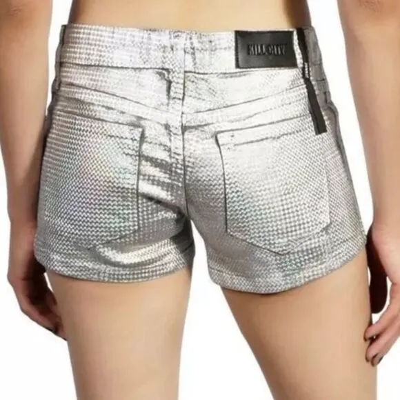 Kill City JUNKIE PYRAMID HOLOGRAPHIC FOIL SHORTS Dolls Kill Silver Size 24