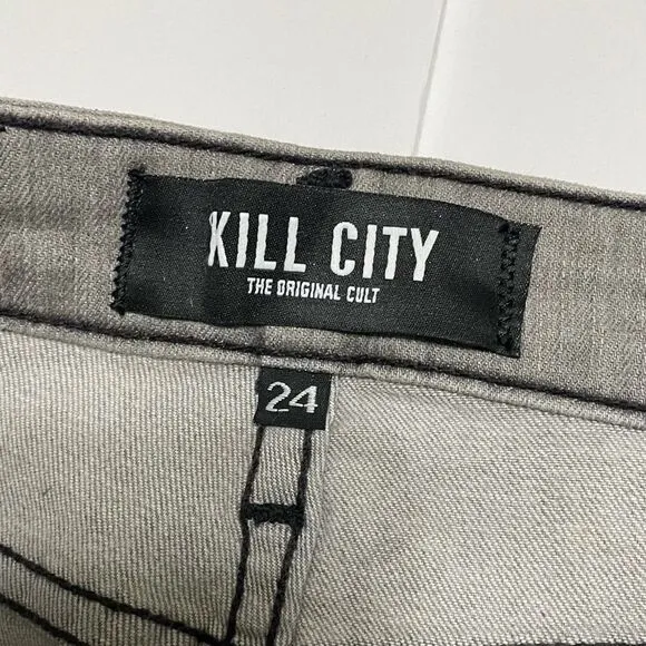 Kill City JUNKIE PYRAMID HOLOGRAPHIC FOIL SHORTS Dolls Kill Silver Size 24