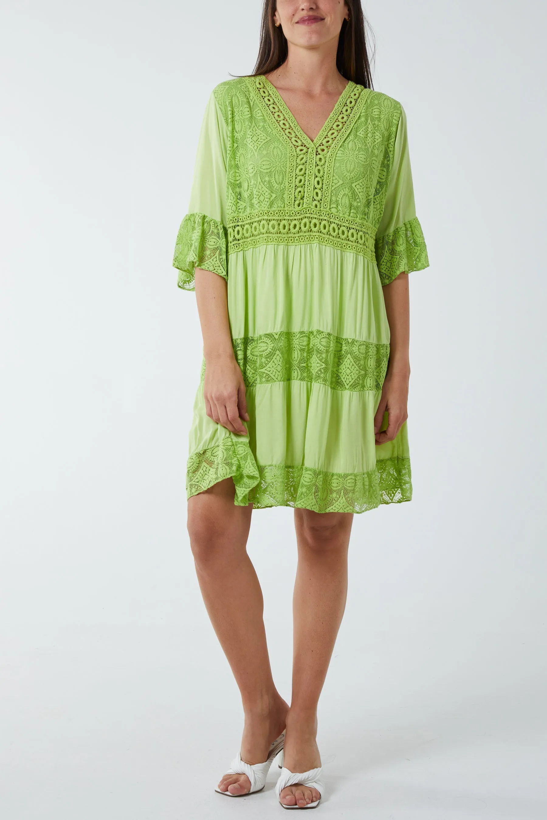 Lace Tiered Smock Dress